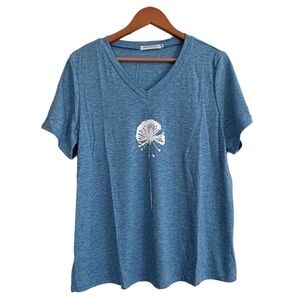 Last Ones ~NEW Washed Blue Dandelion V Neck Tee